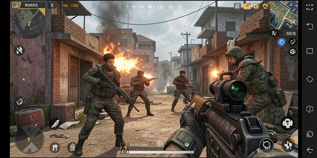 Screenshot menampilkan aksi mendebarkan dalam gameplay FPS.