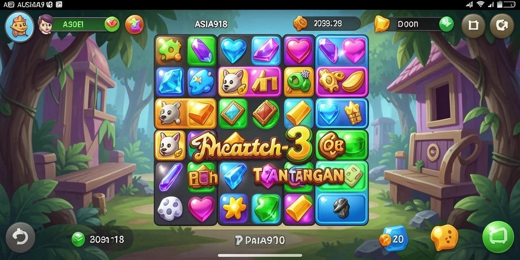 Tampilan gameplay seru di ASIA918 dengan elemen Match-3 yang menarik.
