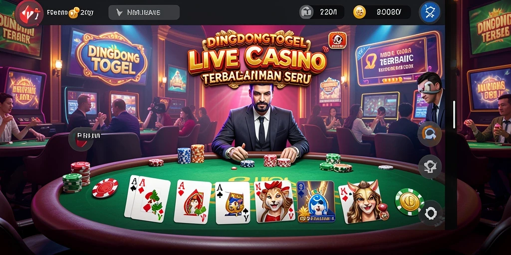Screenshot DINGDONGTOGEL menampilkan dealer live dan permainan kasino interaktif.