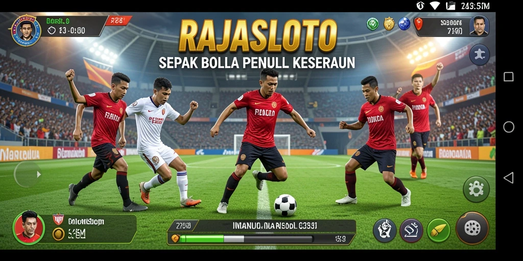 Tangkapan layar utama RAJASLOTO yang menunjukkan aksi gameplay sepak bola.